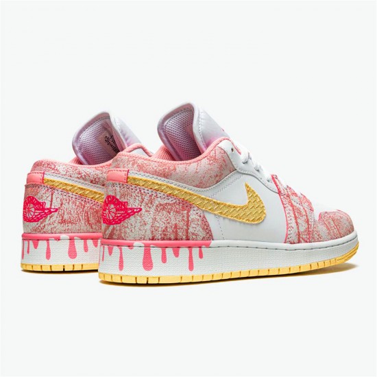 KicksOnFire Jordan 1 Low Paint Drip (GS) Arctic Punch/Pale Vanilla-White CW7104-601