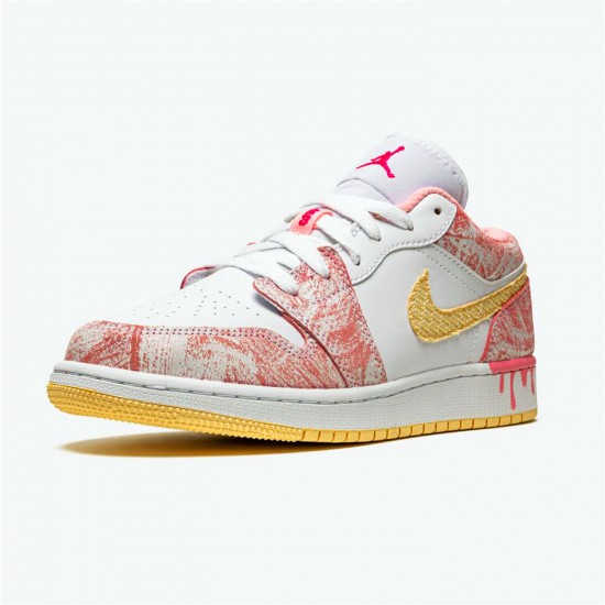 KicksOnFire Jordan 1 Low Paint Drip (GS) Arctic Punch/Pale Vanilla-White CW7104-601