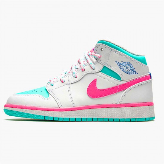 KicksOnFire Jordan 1 Mid White Pink Green Soar (GS) White/Digital Pink-Aurora Green-Soar 555112-102