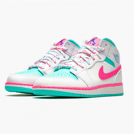 KicksOnFire Jordan 1 Mid White Pink Green Soar (GS) White/Digital Pink-Aurora Green-Soar 555112-102