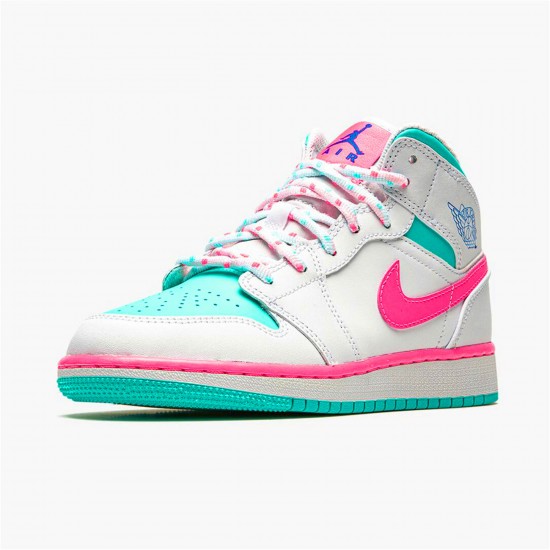 KicksOnFire Jordan 1 Mid White Pink Green Soar (GS) White/Digital Pink-Aurora Green-Soar 555112-102