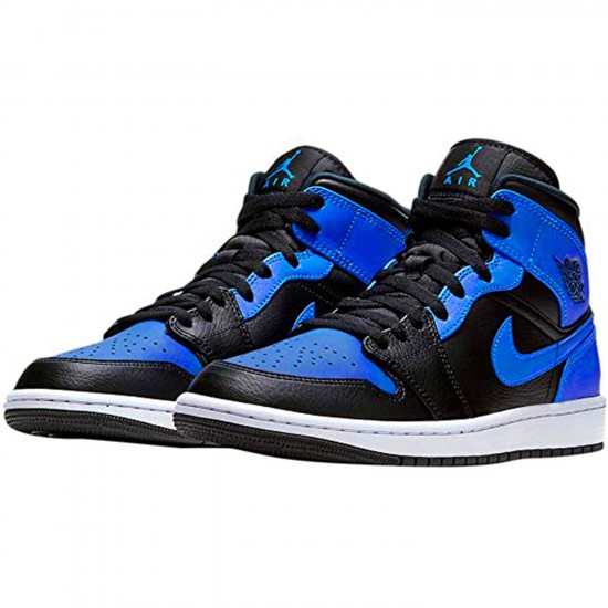 KicksOnFire Jordan 1 Mid Hyper Royal Tumbled Leather Black/Hyper Royal-White 554724-077