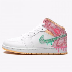 KicksOnFire Jordan 1 Mid Paint Drip (GS) White/Green Glow-Arctic Punch DD1666-100