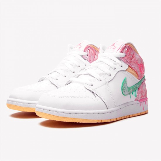 KicksOnFire Jordan 1 Mid Paint Drip (GS) White/Green Glow-Arctic Punch DD1666-100