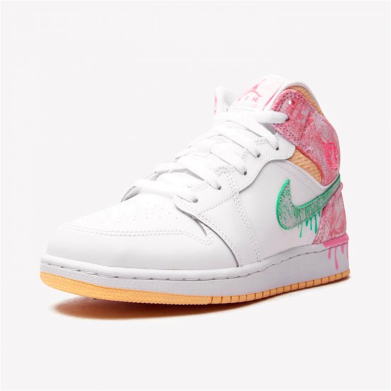 KicksOnFire Jordan 1 Mid Paint Drip (GS) White/Green Glow-Arctic Punch DD1666-100